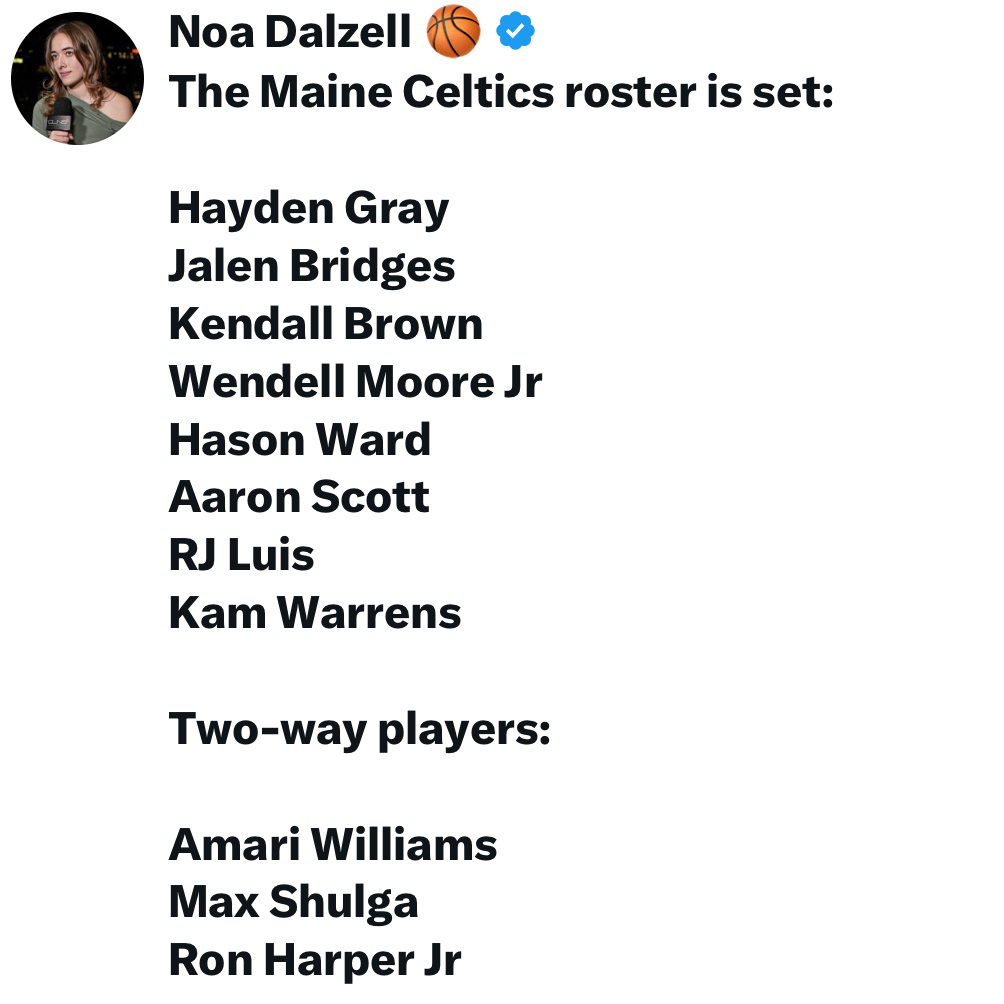 缅因州凯尔特人 来看看缅因州凯尔特人队储备的新赛季阵容 ( 见下图 ) 后期还会