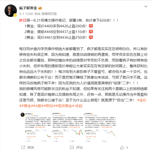 上周8.31-9.4日一周总结：共20单15胜5负，共斩获总利润2940点 周一