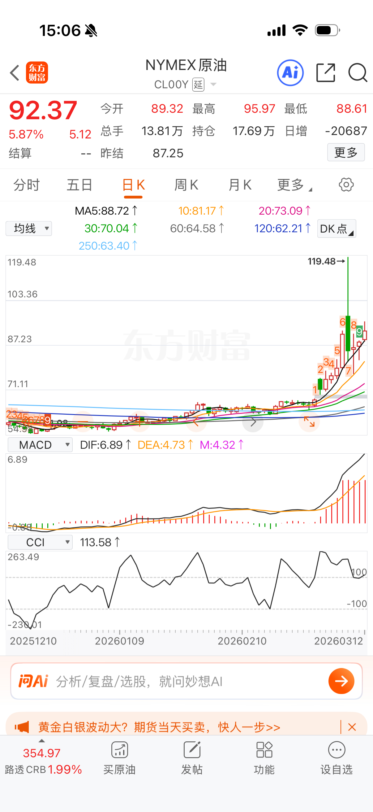 原油没有问题，仙人指路119还远着昵，被特朗普强打下去的。只要伊朗不投降我就顶它