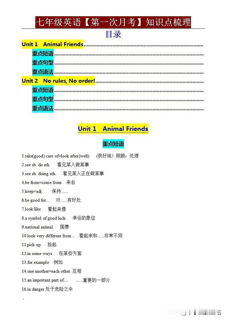 七年级英语月考紧急通知！这30个高频考点没吃透，现在看还来得及！