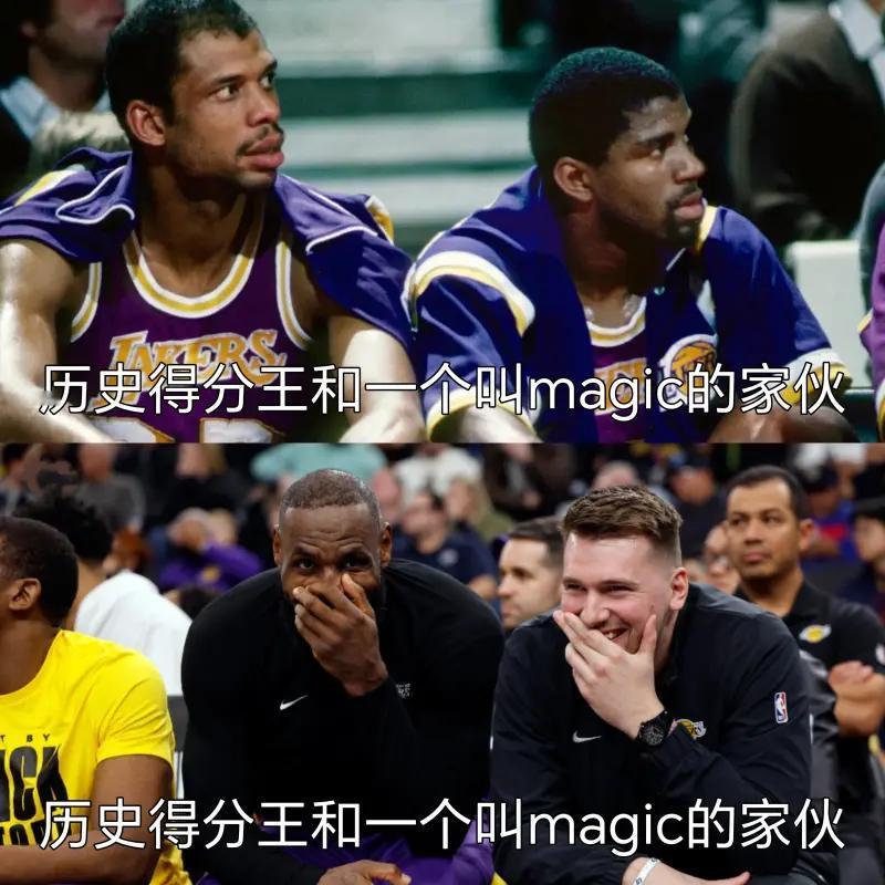 NBA历史得分王和一个叫magic的家伙

贾巴尔与魔术师联手后的首个赛季，湖人