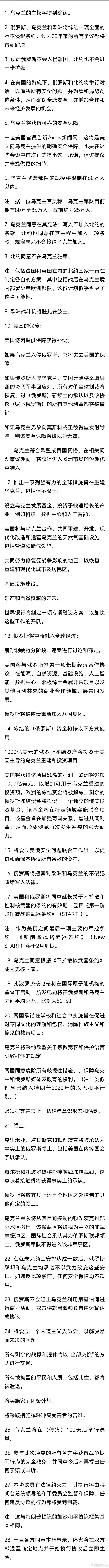 据报道，美国特朗普政府已秘密起草一项新的旨在和平解决俄乌冲突的“28点”计划，涉