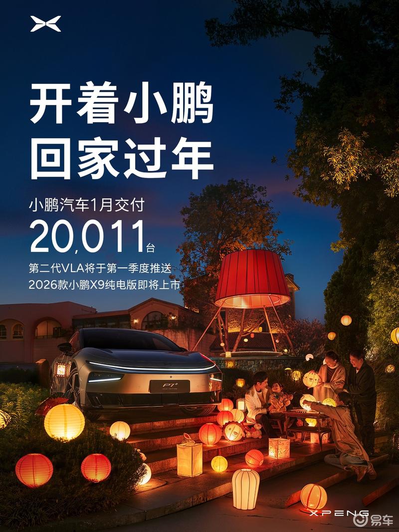 小鹏汽车1月交付新车20011台 第二代VLA一季度推送