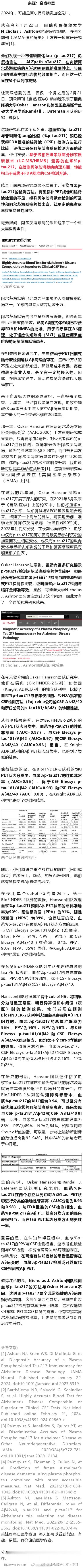 《自然·医学》：阿尔茨海默病诊断重大突破！可靠的血检终于来啦！ ​​​