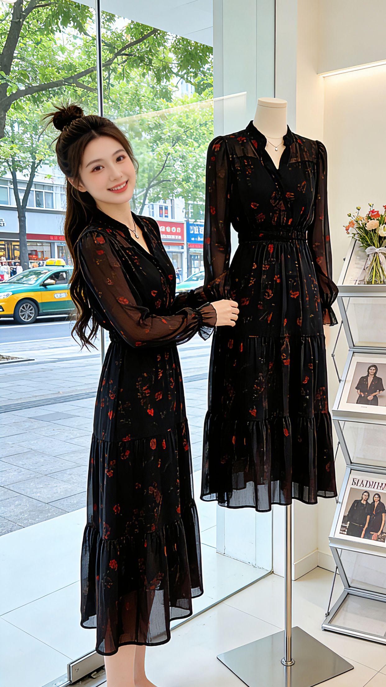 早春的氛围感，被这条碎花裙狠狠拿捏了！微胖姐妹放心入，V领收腰设计超藏肉，A字大