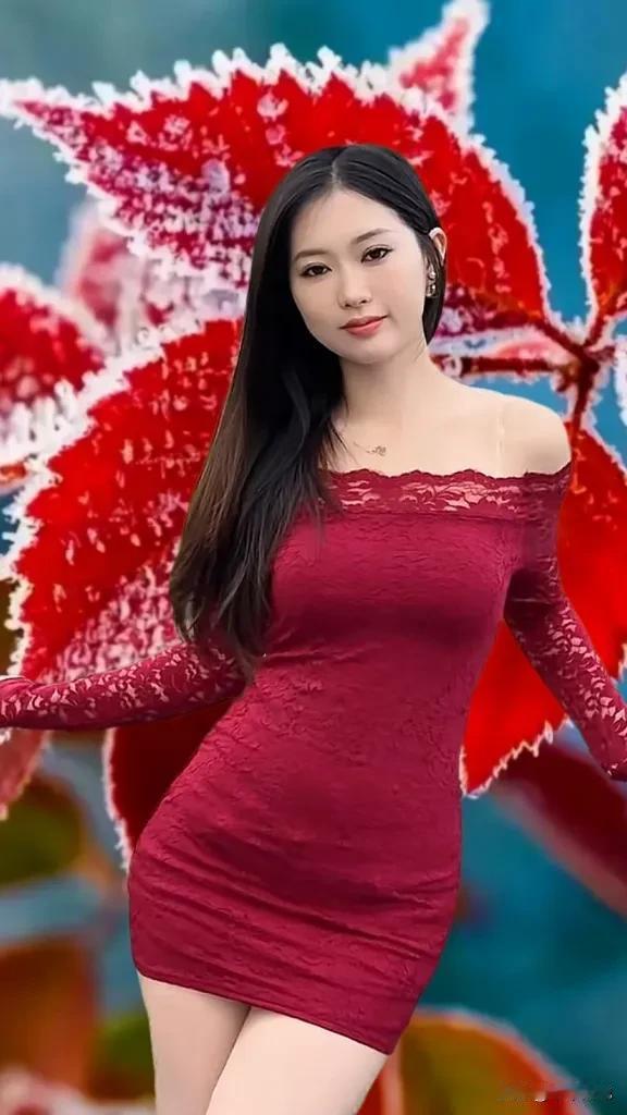 冬日里的红裙美少女就像是一道独特的风景。红裙美少女站在雪地里，那画面宁静又唯美。