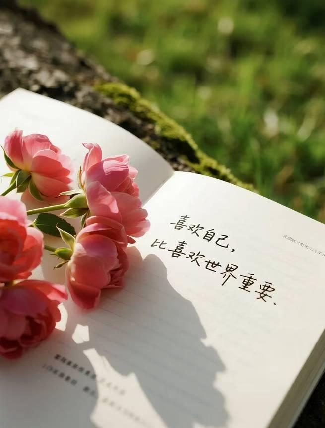 阳光下的花与书，静享美好时光。