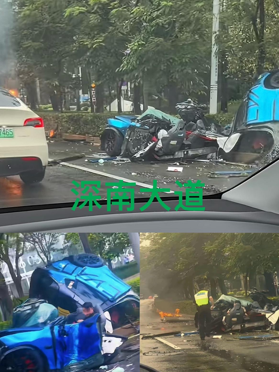 今天下午四时左右，发生是一起车祸，车子都几乎被撞肢解成2截，疑似电池撞脱落在一旁