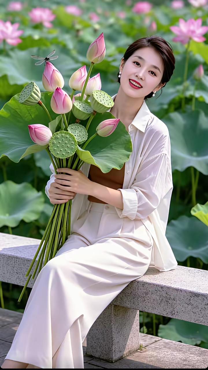 采荷花
采荷花，乍看浪漫非常，实则辛苦异常。采花人于荷田间挪动时，需小心翼翼，以