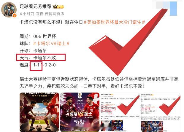 太爽了太爽了太爽了，我说了美加墨世界杯最大冷门诞生卡塔尔1比1瑞士 咱们方向比比
