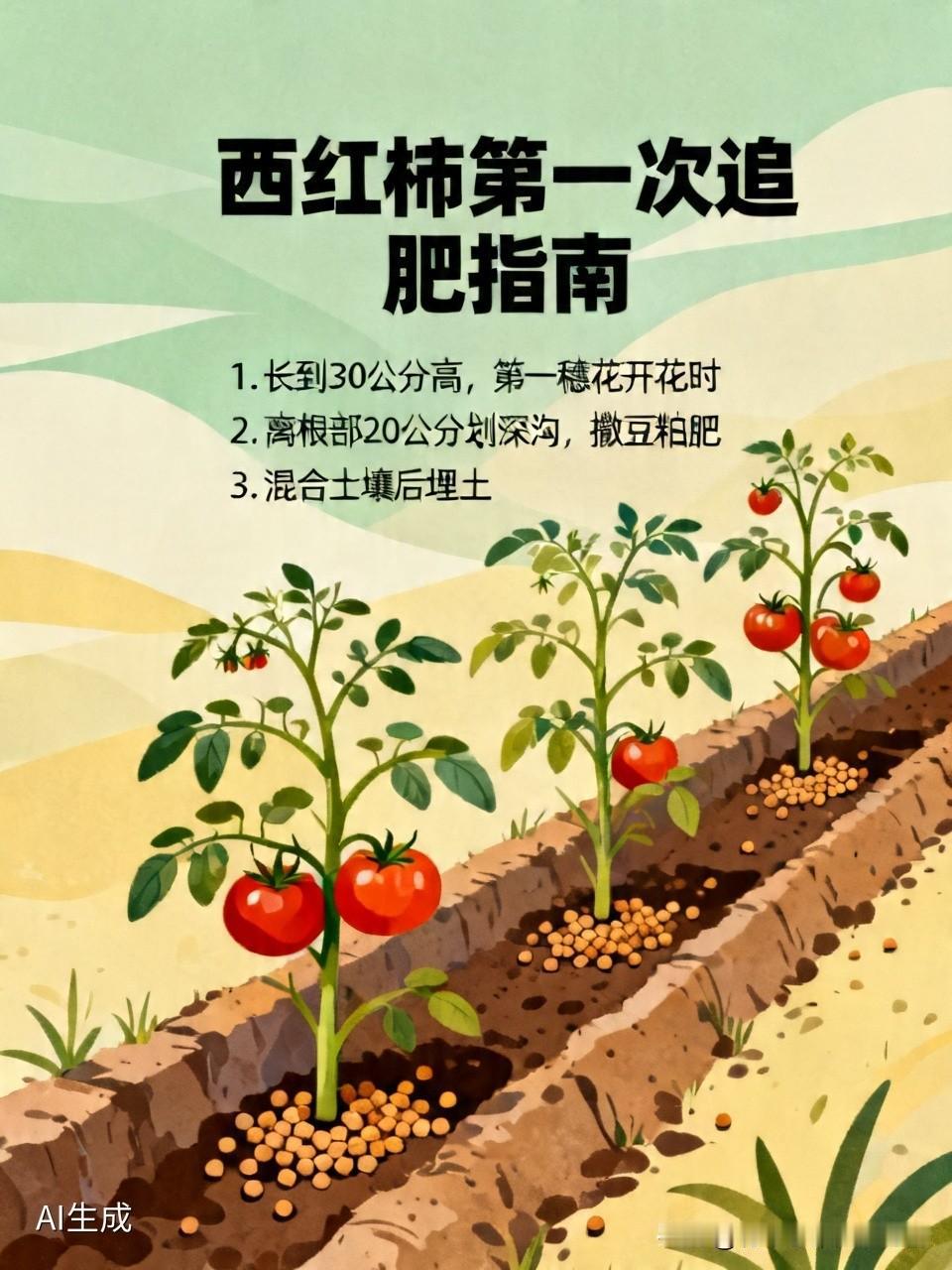 西红柿第一次追肥什么时候?

当西红柿长到30公分高，且第一穗花开花时，就可以第