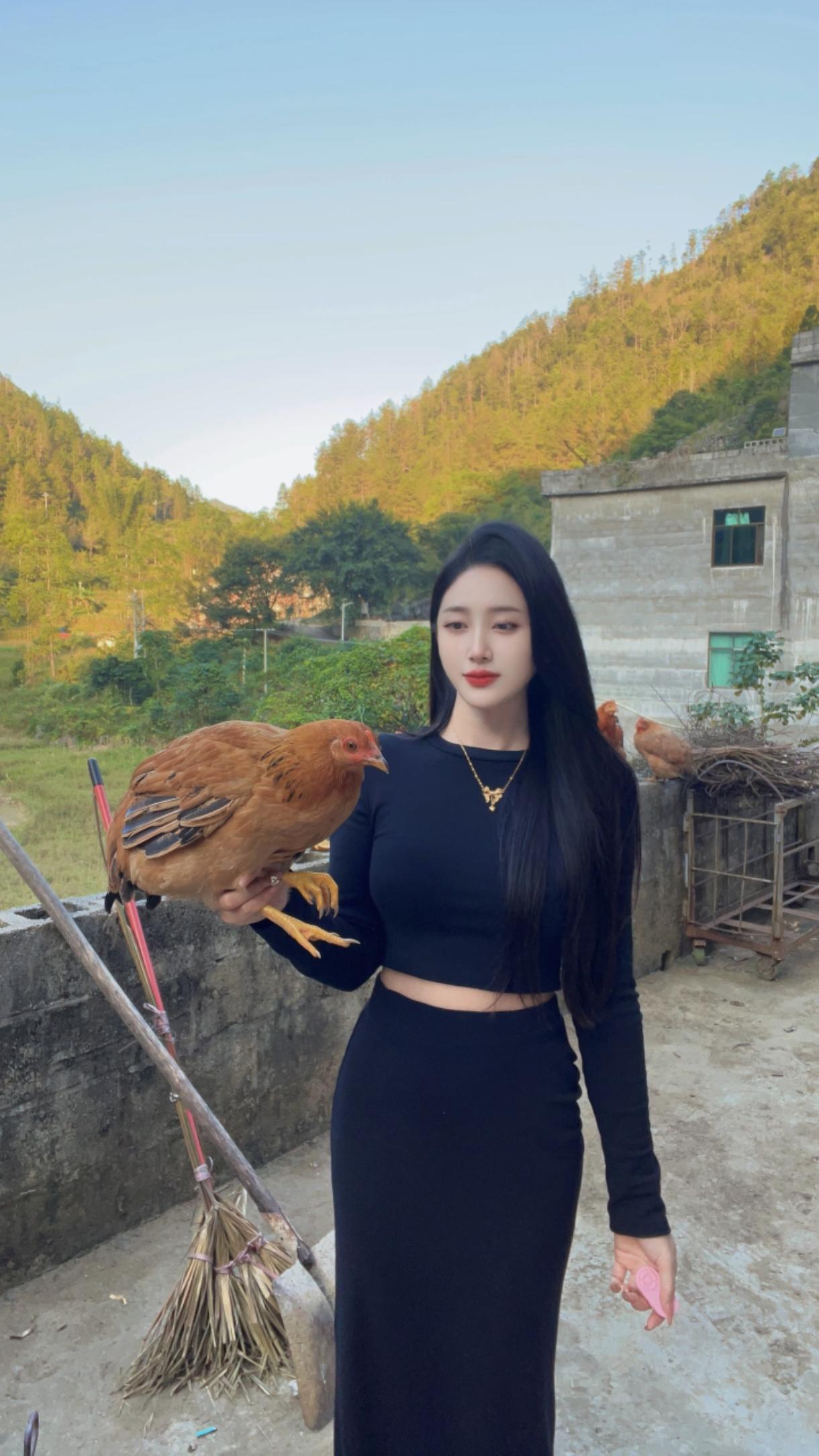 『半窗月痕·西江月·归村抱鸡占芳名』
 
翠岭叠青铺野，晴光漫染乡关。黑裙轻束小