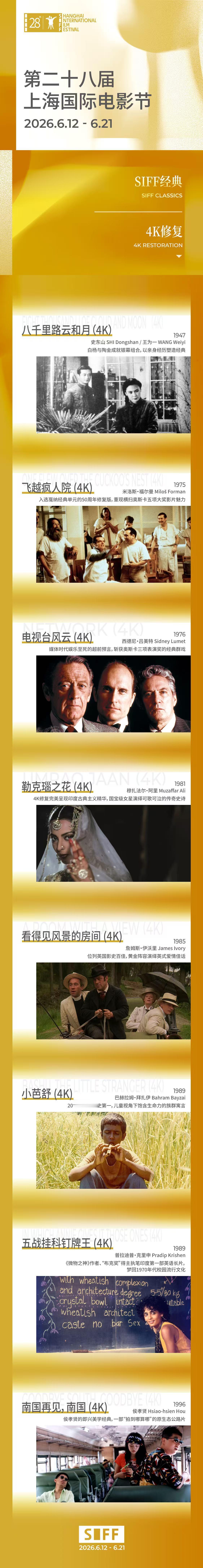 【SIFF展映片单-SIFF经典】上海国际电影节片单发布✨“在光影焕新中重温心动
