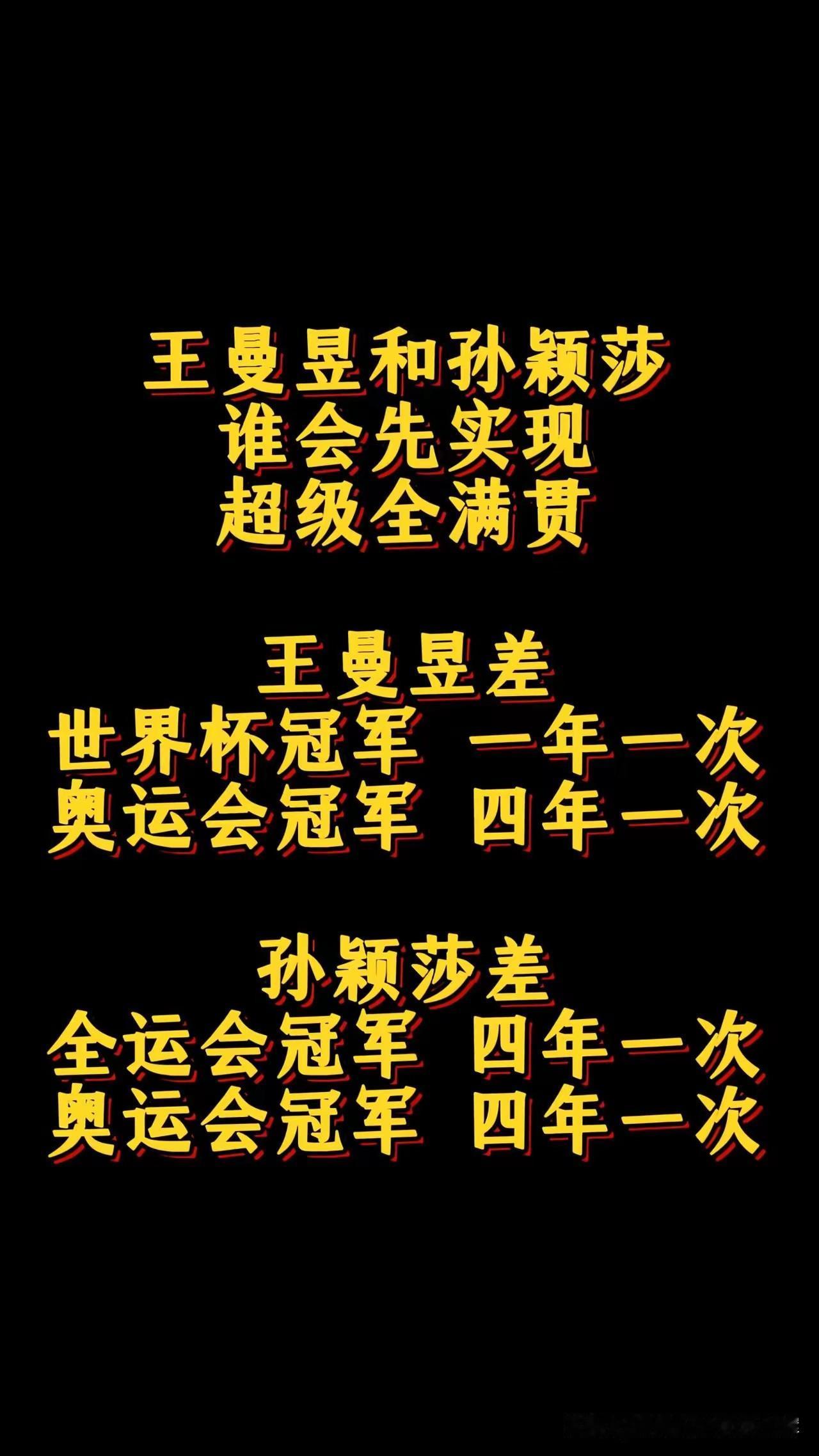和孙颖莎 谁更快达成超级全满贯？王曼昱和孙颖莎你更喜欢谁
九大国际赛事，王曼昱已