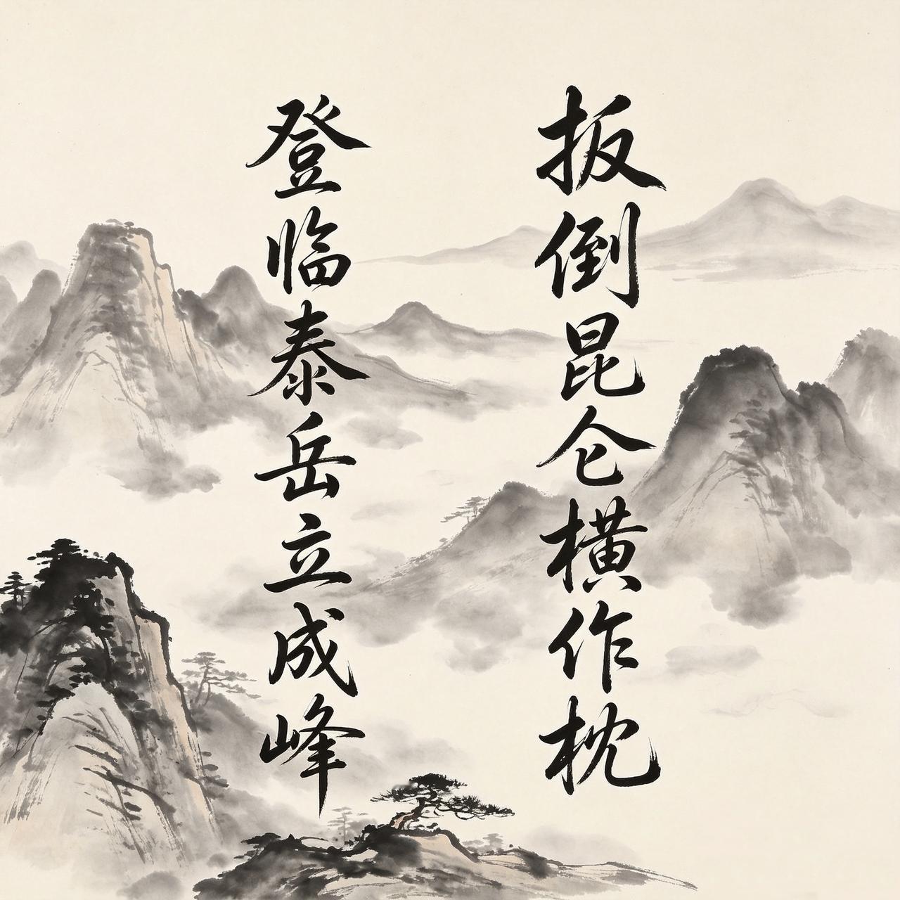 上联:扳倒昆仑横作枕(来自网络)
下联:登临泰岳立成峰(也鸣淞涧)

楹联赏析