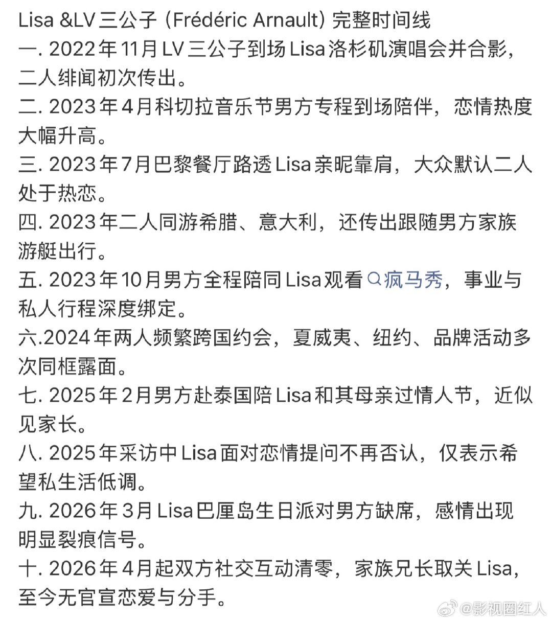Lisa与LV三公子分手完整梳理Lisa与LV三公子分手时间线 Lisa与LV三