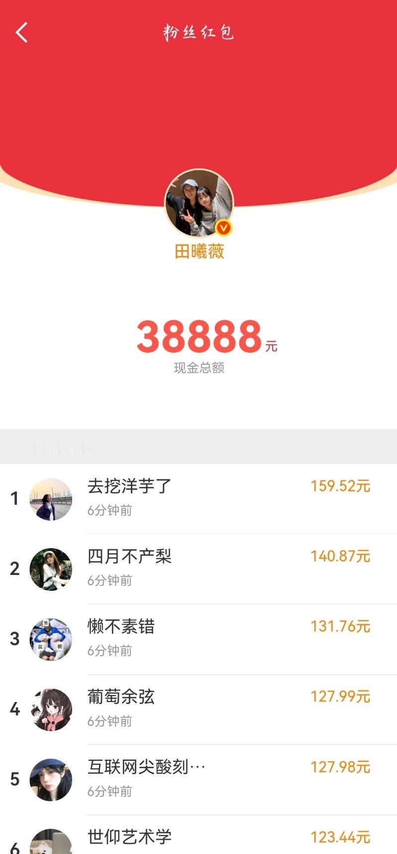 田曦薇好善良的小女孩，无门槛发了将近四万，一共发了八万多所有人三月点开逐玉进行观