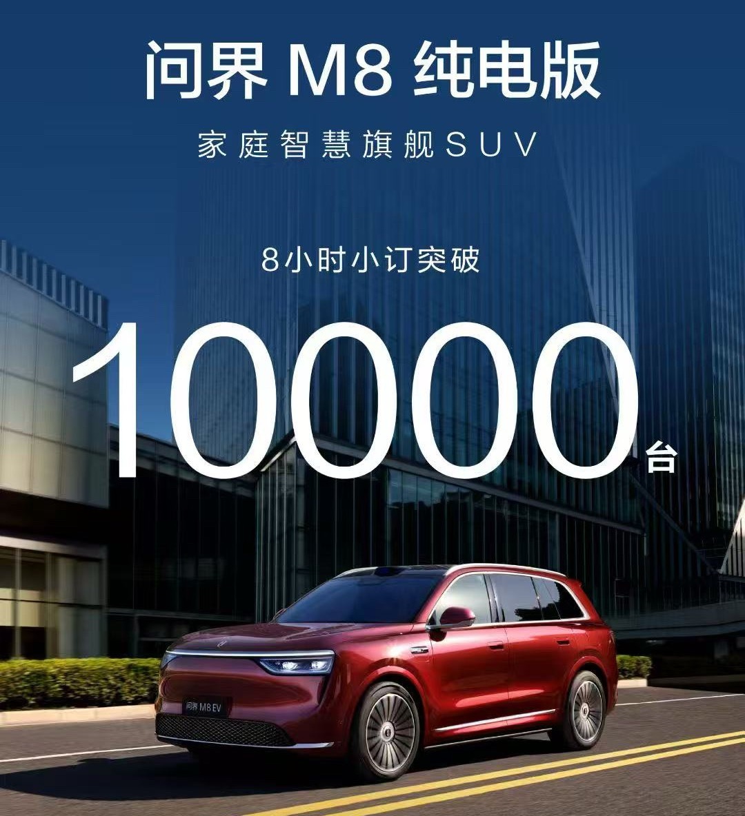 问界M8纯电起步就是Max+版本，昨天公布开启预售之后，八小时就订了一万台，这个