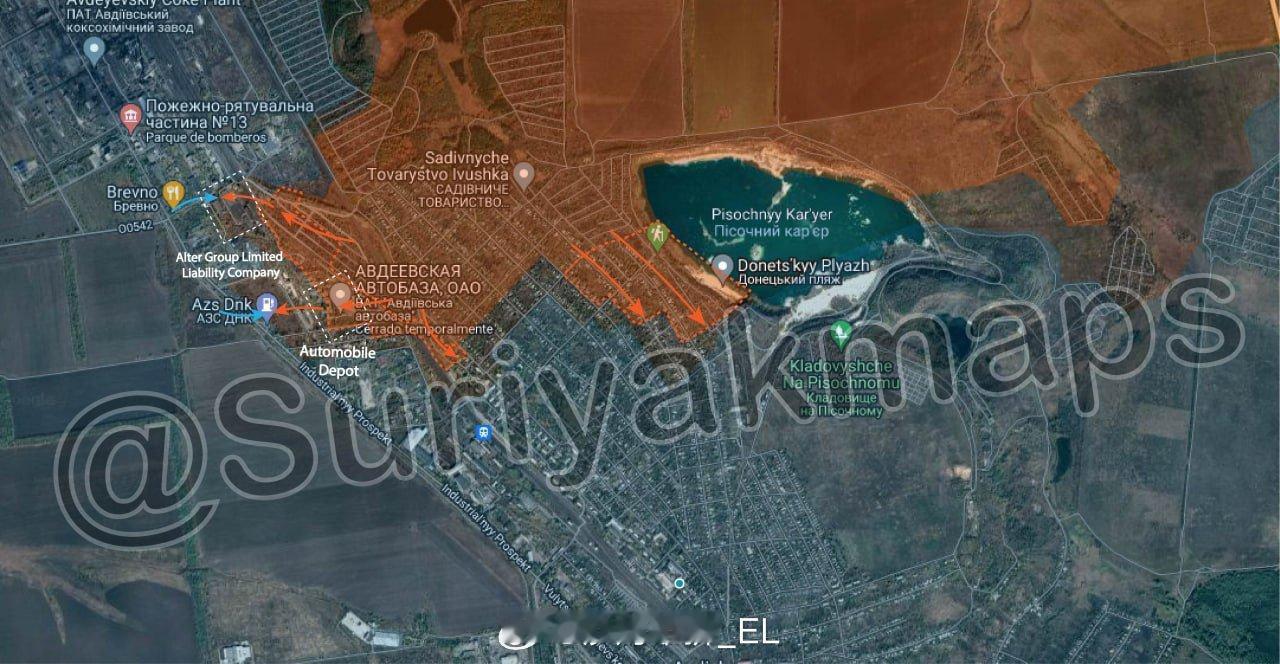 Suriyak更新俄乌战况图：阿瓦迪夫卡以北局势：在过去的几个小时里，俄罗斯军队