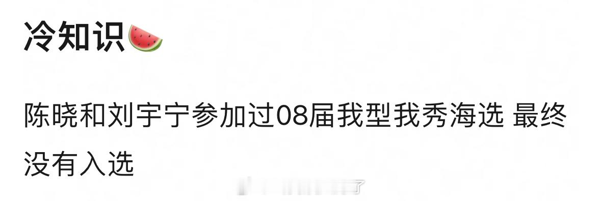 冷知识🍉：陈晓和刘宇宁参加过08届我型我秀海选 最终没有入选？？《我型我秀》果