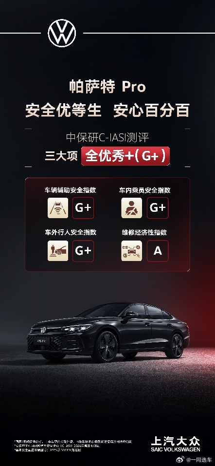 中保研C-IASI测评三大项全优秀+，帕萨特 Pro实力诠释高安全品质！近日，在