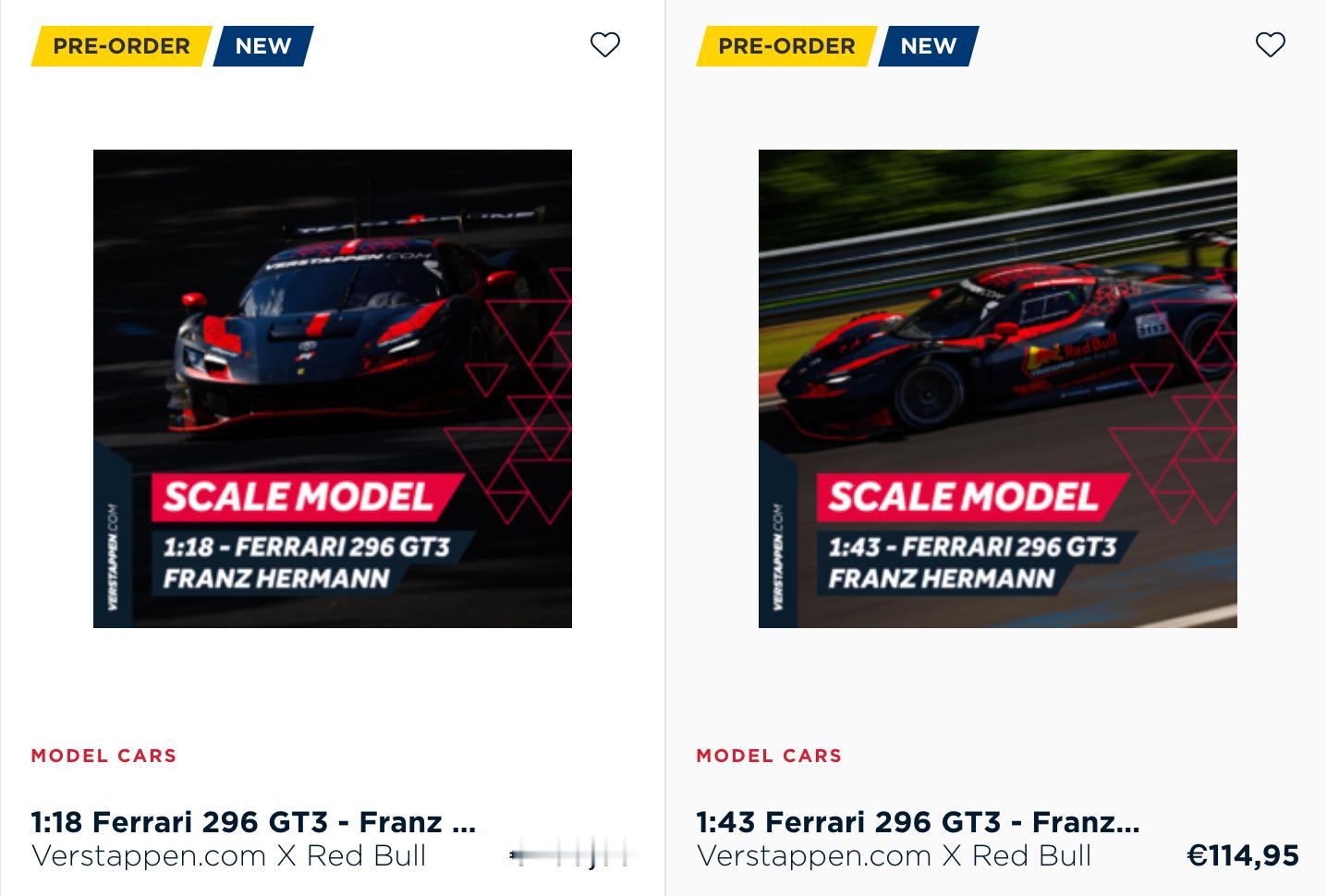 维斯塔潘的个人官网已经开始预售弗兰兹·赫尔曼的GT3模型了1:18款售价270欧