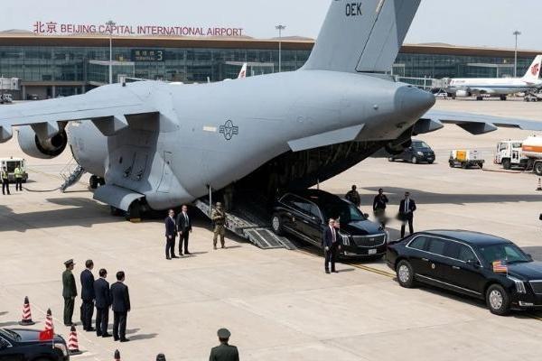 不用猜了，两架美国C-17“环球霸王”军用运输机降落北京机场，美国总统特朗普访华