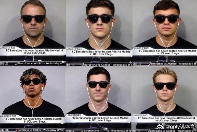 还是你会玩！巴萨球迷把全队PS成了詹姆斯戴墨镜形象昨天凌晨，巴塞罗那将在欧冠1/