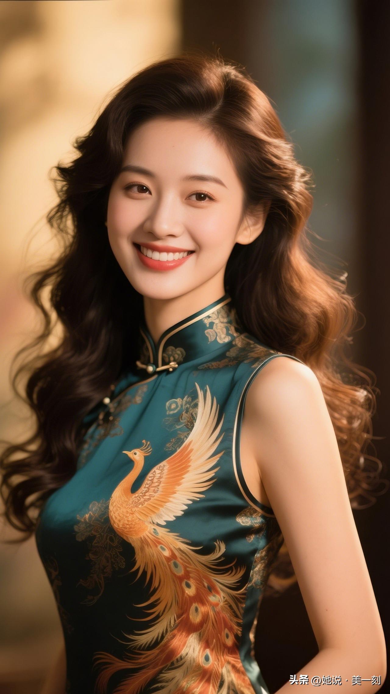 优雅东方美人，惊艳的孔雀旗袍，尽显古典韵味！🌸💃🏻旗袍怎么样拍照有韵味