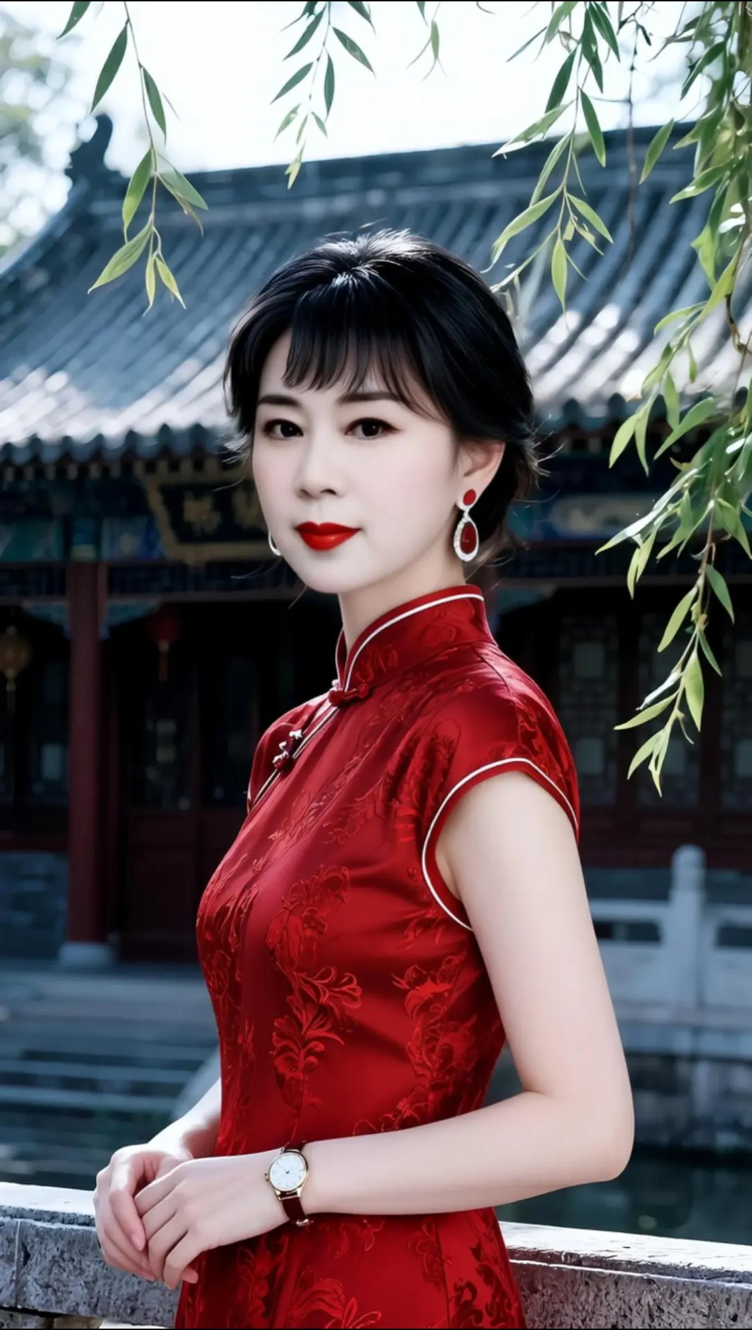 AI柳下旗袍照 随变ai随便玩