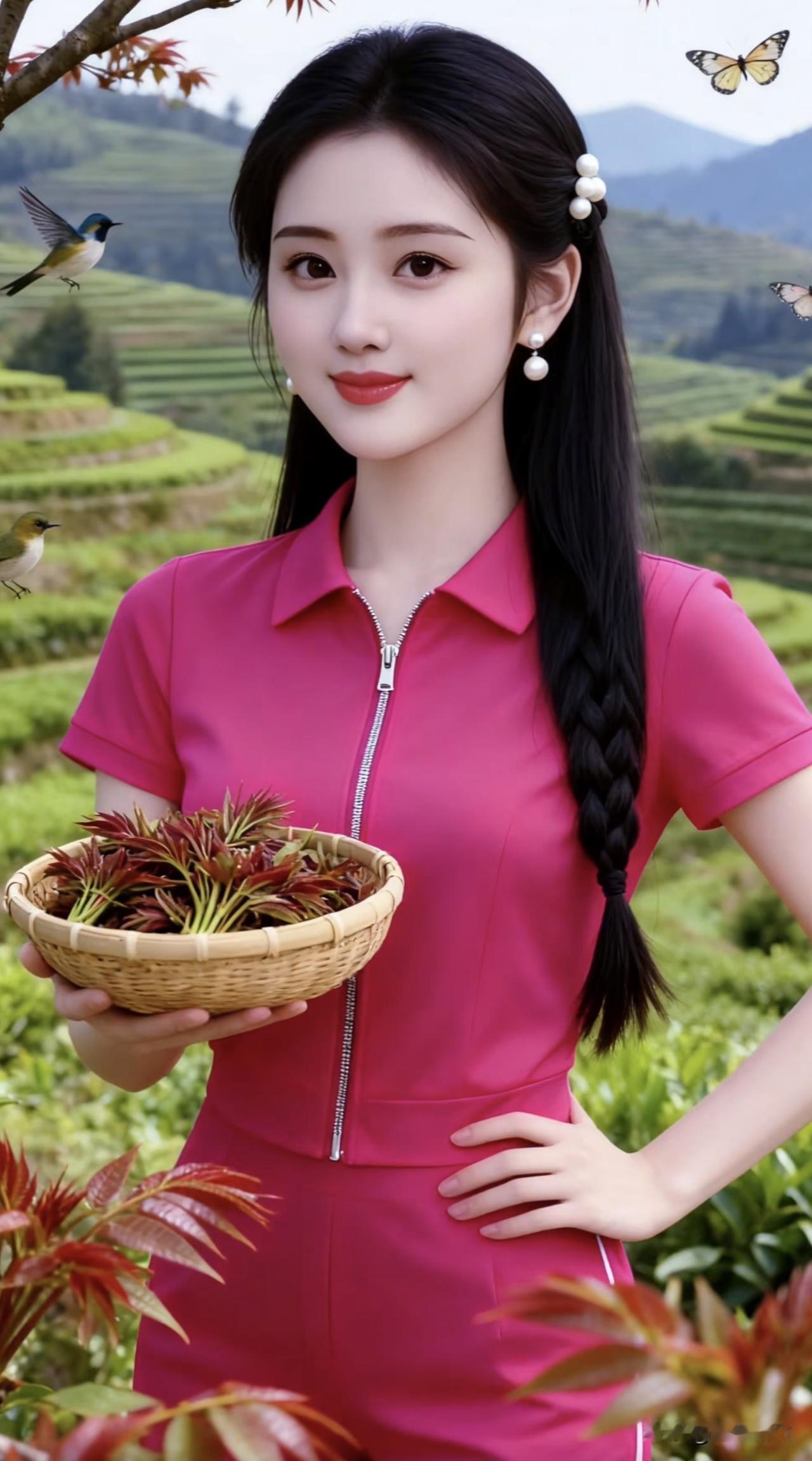 田园少女与自然相伴，手持绿植，笑靥如花自然风少女 淡雅田园照 田园丽人照 淡雅田