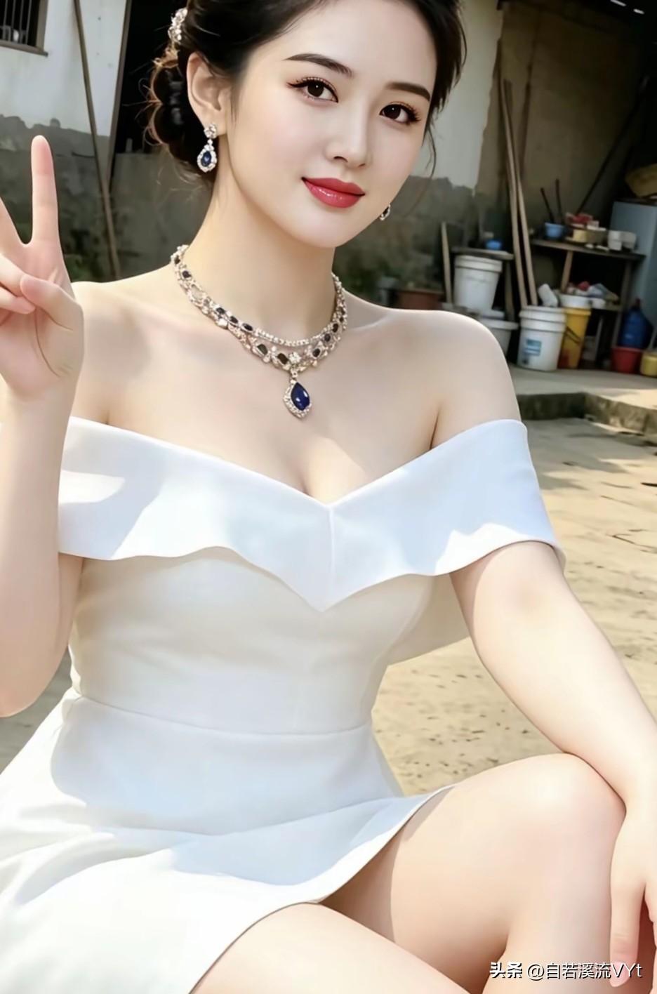 水仙子·素袂清妍
 
素裙轻曳沐晴光，宝饰凝辉映靓妆。
嫣然一笑尘喧忘，风姿自雅