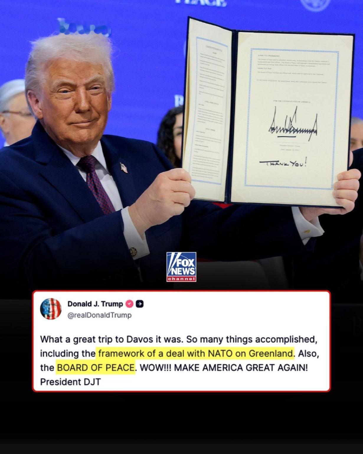 满载而归？取得的里程碑

特朗普重点介绍了他在达沃斯之行取得的两项外交成就，包括