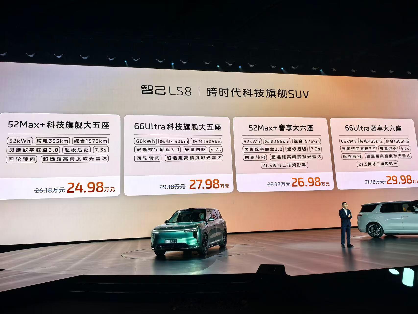 智己LS8 五座版本起售价24.98万元起，六座版本起售价26.98万元起。车友
