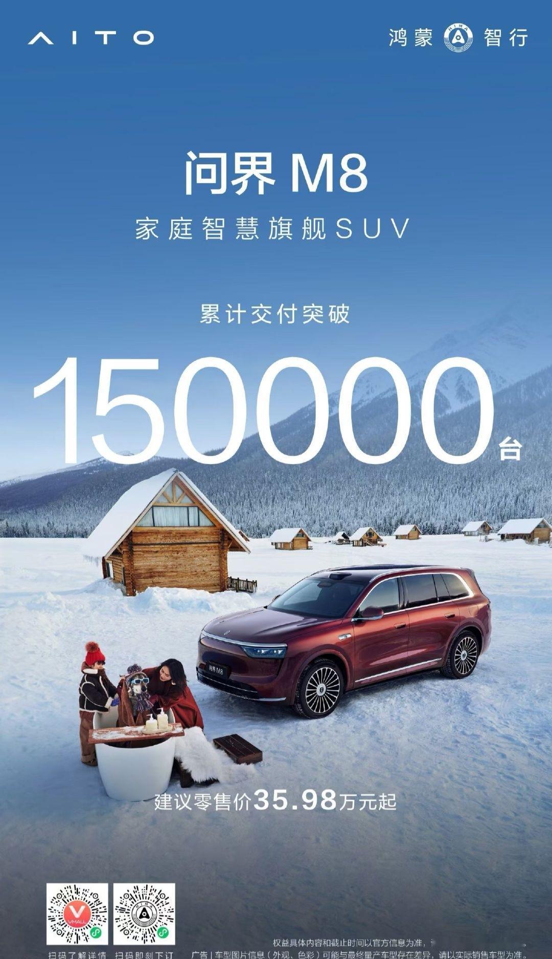 不到8个月的时间，均价超过40w的问界M8累计交付已经突破150000台前无古人