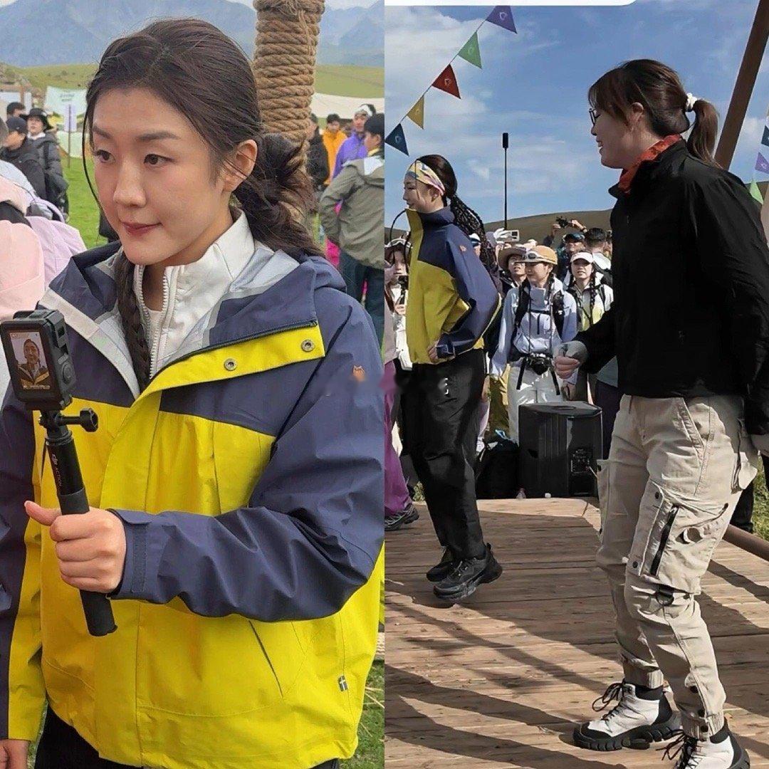 新疆遇见好多明星。陈梦参加某平台活动，与傅园慧一起跳舞，一身运动装露面活力十足，