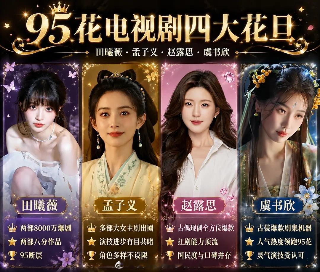 网友总结95花电视剧四大花旦田曦薇全方位断层领先孟子义、赵露思、虞书欣三强并存 