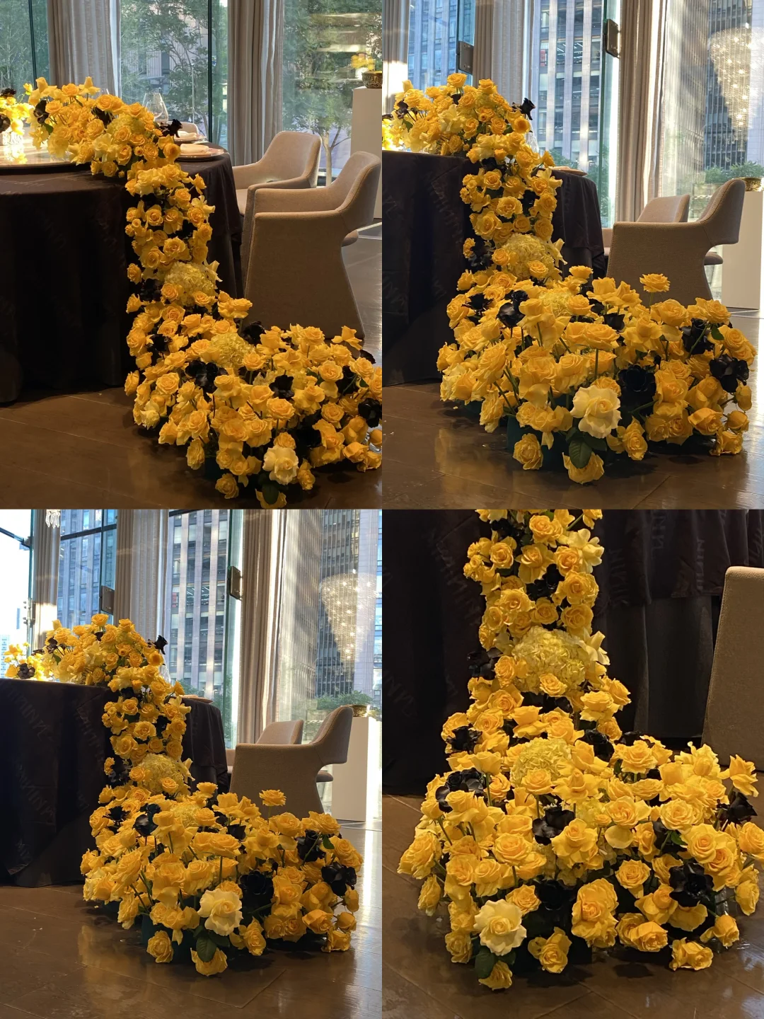 黄黑色系瀑布桌花｜京艳银泰中心店｜北京花