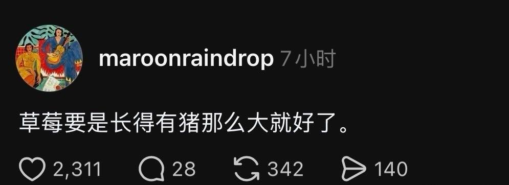 草莓要是长得有猪那么大就好了！ ​​​