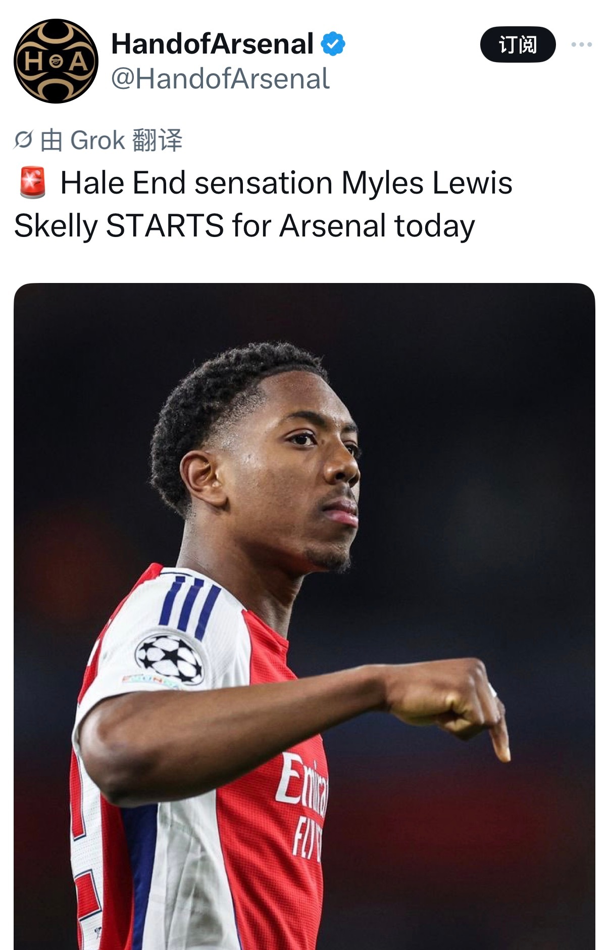 HandofArsenal：斯凯利首发 