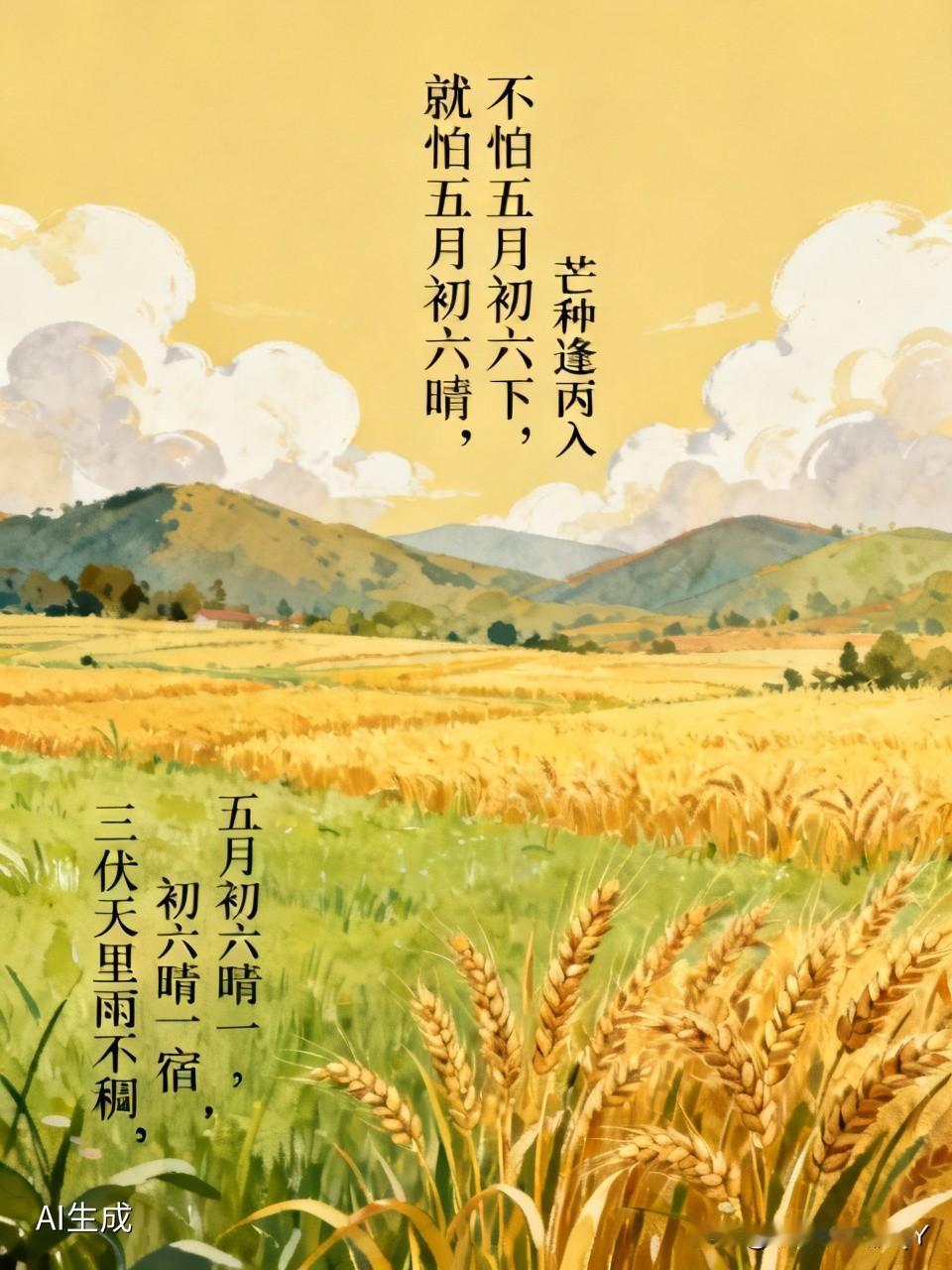 今天是五月初六民间俗语有
不怕五月初六雨，就怕五月初六晴。初六若雨，伏天酷热；初