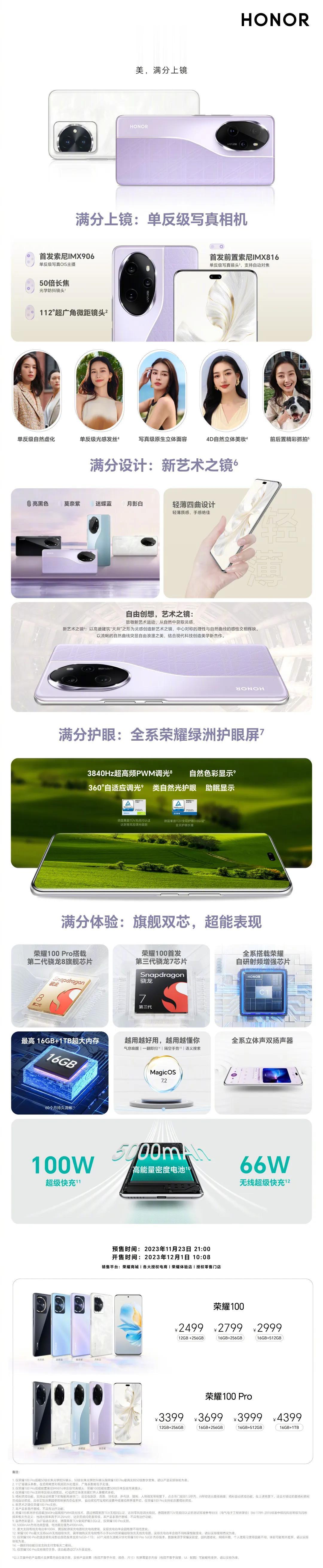 今天荣耀100系列正式推出，一张图看清所有亮点！
不得不说一句，荣耀今年是真的在