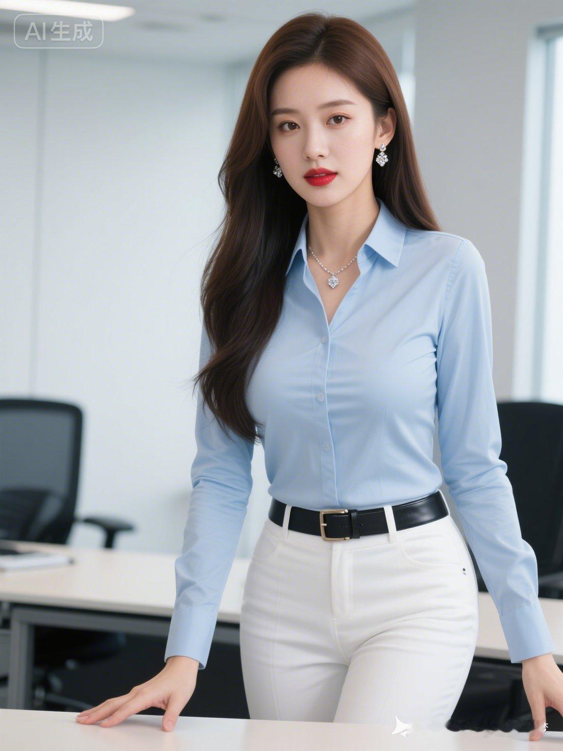 职场优雅风，蓝白搭配，气质满分！