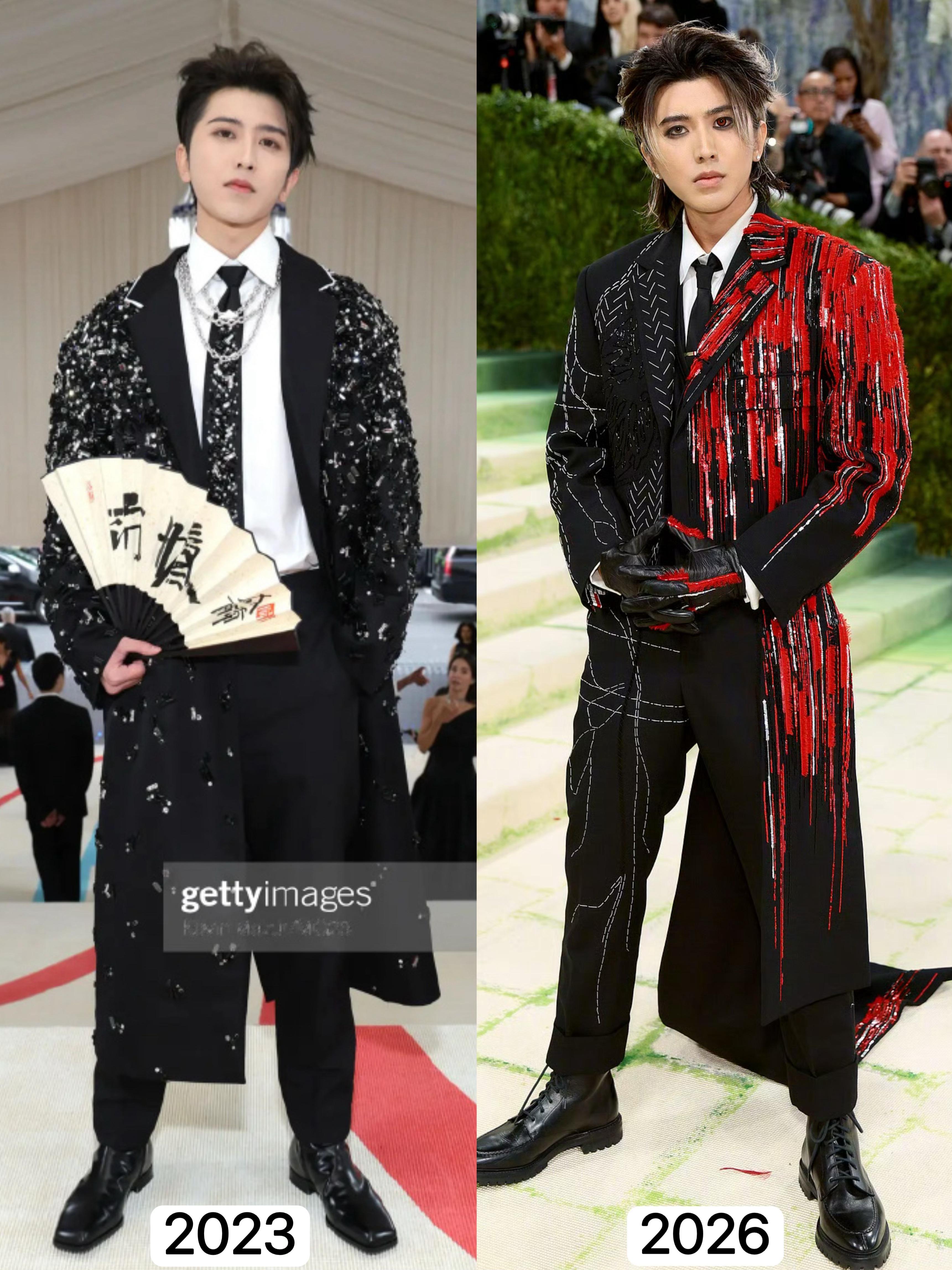 蔡徐坤MetGala红毯look蔡徐坤两次MetGala 红毯造型：2023: 