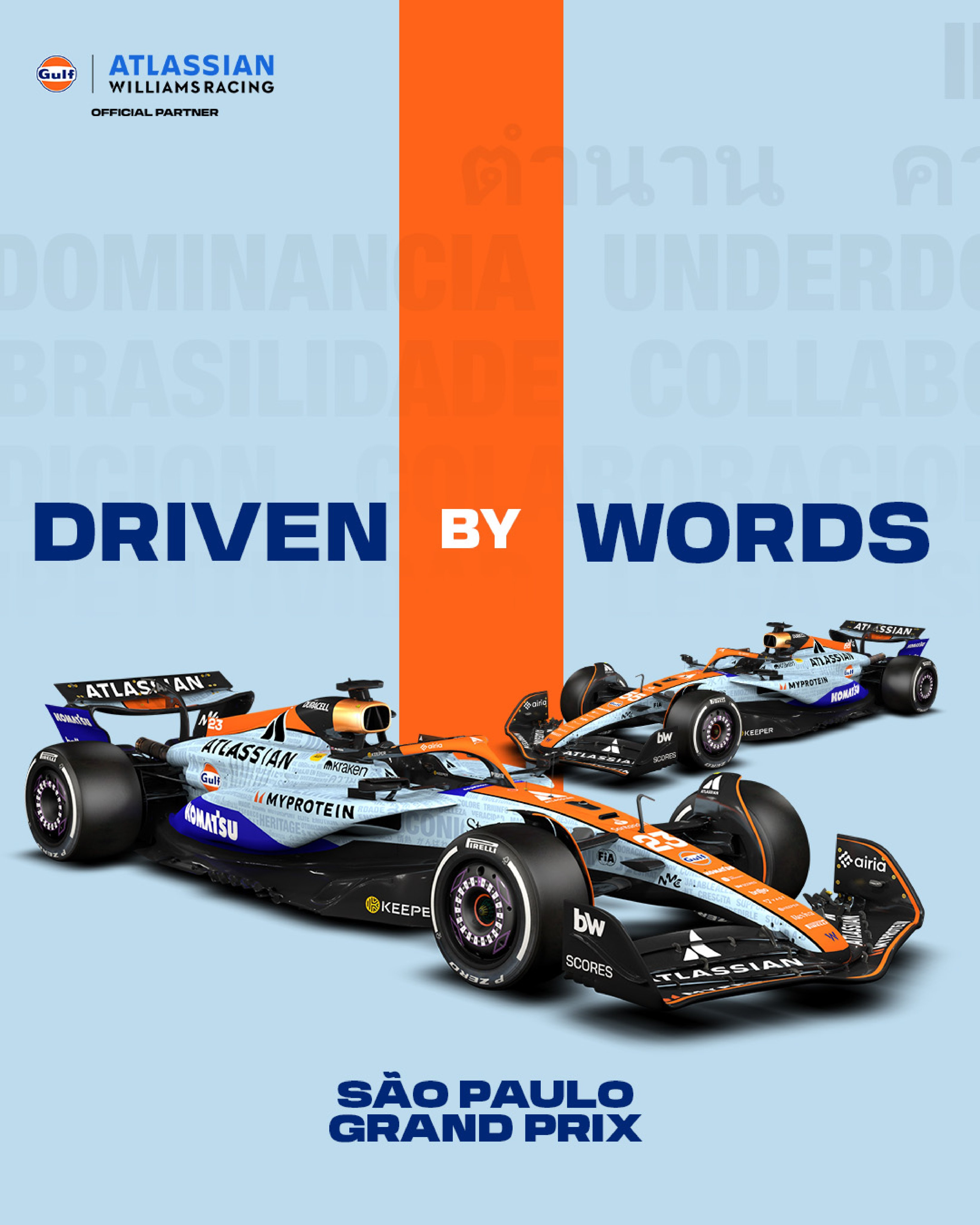 威廉姆斯车队发布圣保罗大奖赛特别版涂装依然是海湾石油合作版本，同时在车身上使用了