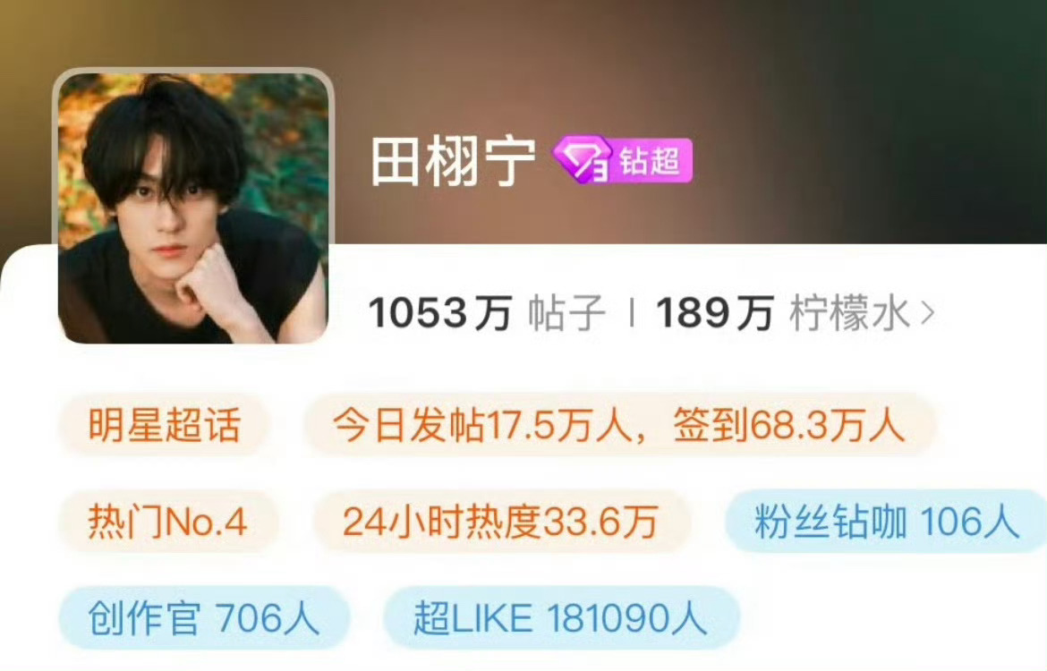 田栩宁超like破18w，马上就要打破内娱记录了！ ​​​
