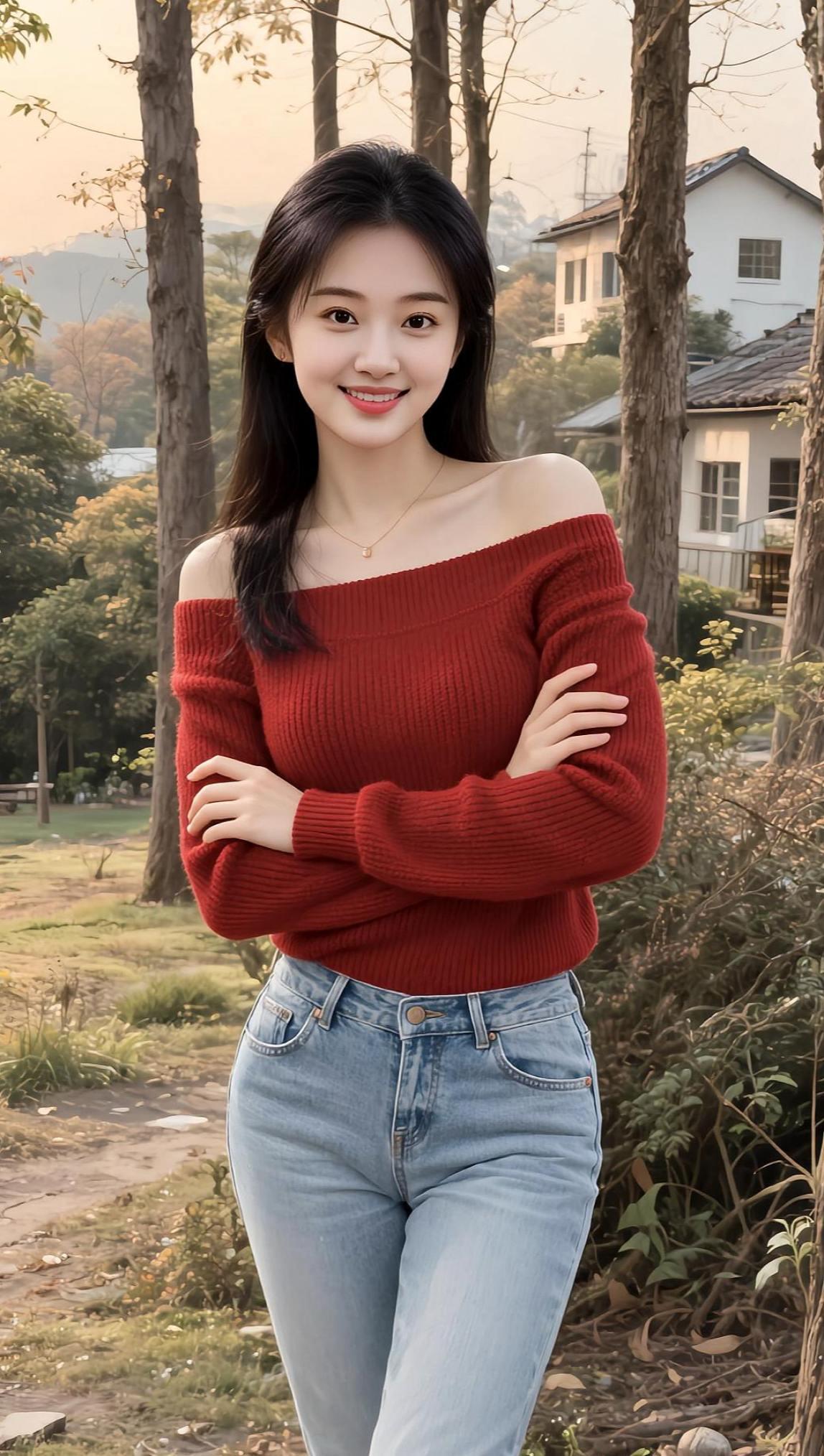 AI露肩生活照 抖音ai创作 自信满满的女人