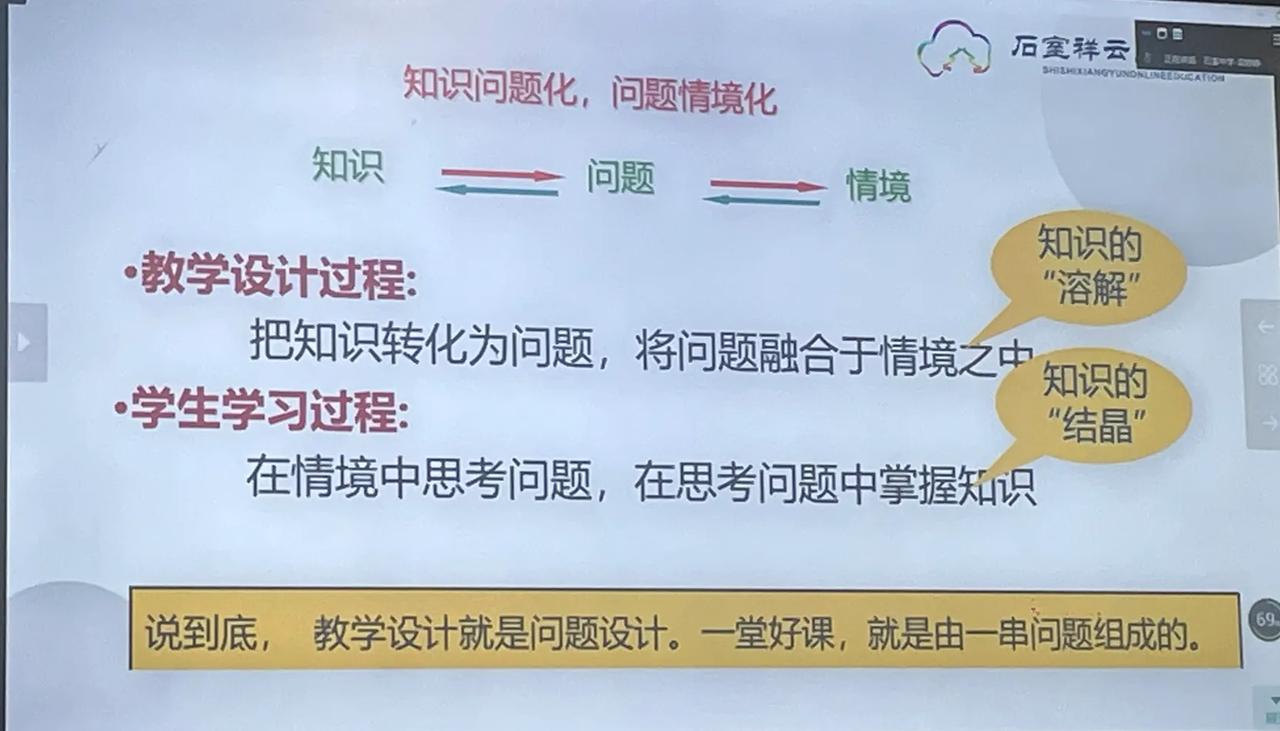 知识问题化，问题情境化

·教学设计过程:	“溶解”	
把知识转化为问题，将问题