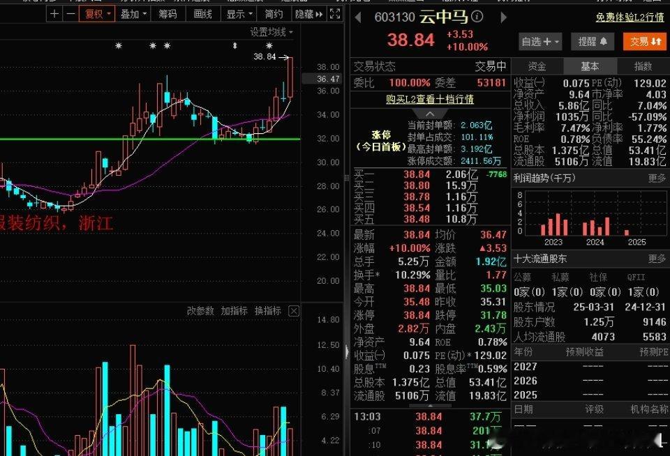 A股午后开盘仅3分钟，云中马便直线拉升封死涨停。作为“马字头”概念股中最活跃的龙