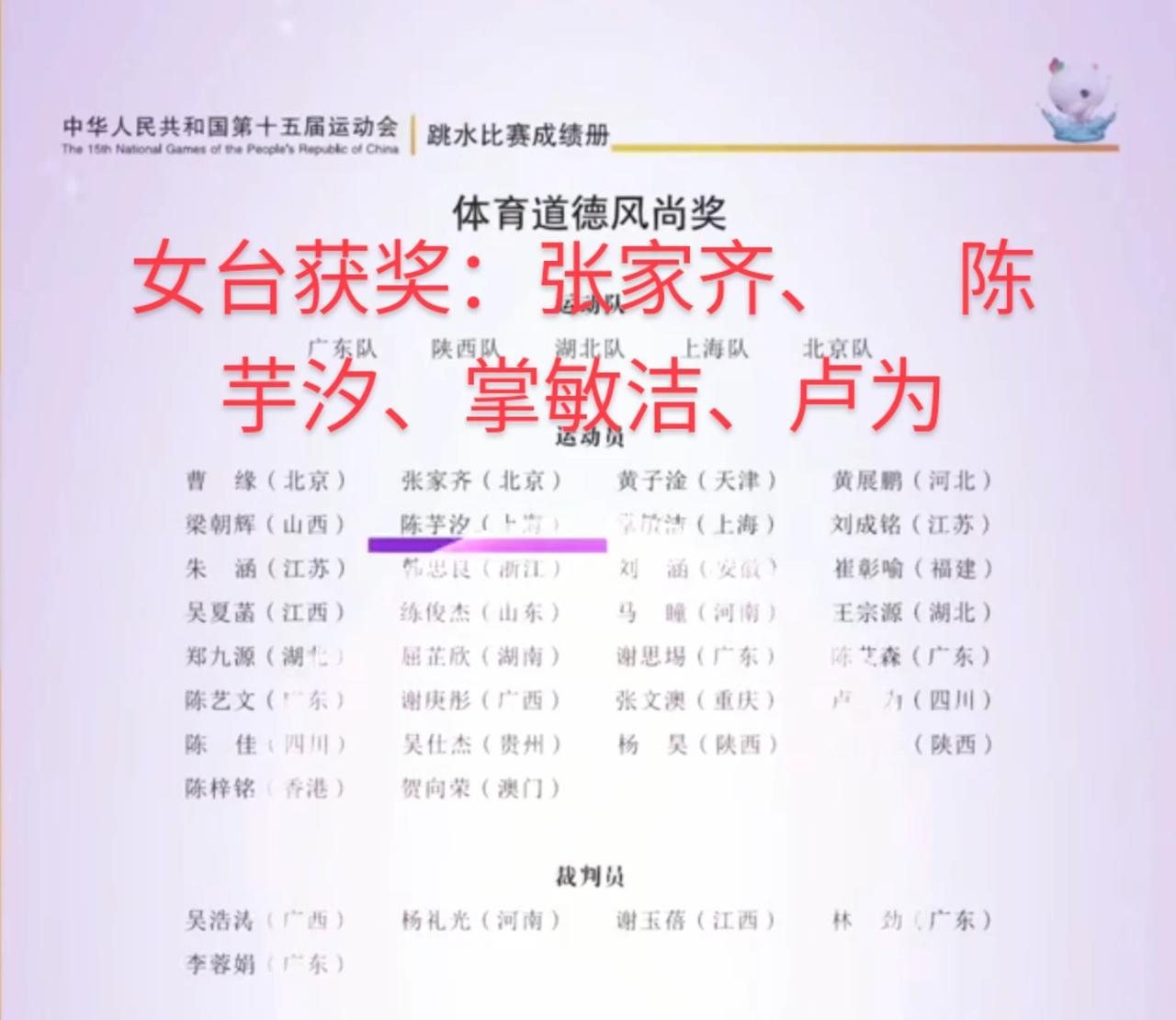 干净的金牌道德的金牌，全运会组委会已经公布了！谁得奖，谁没得奖，都心里清楚！靠嘴